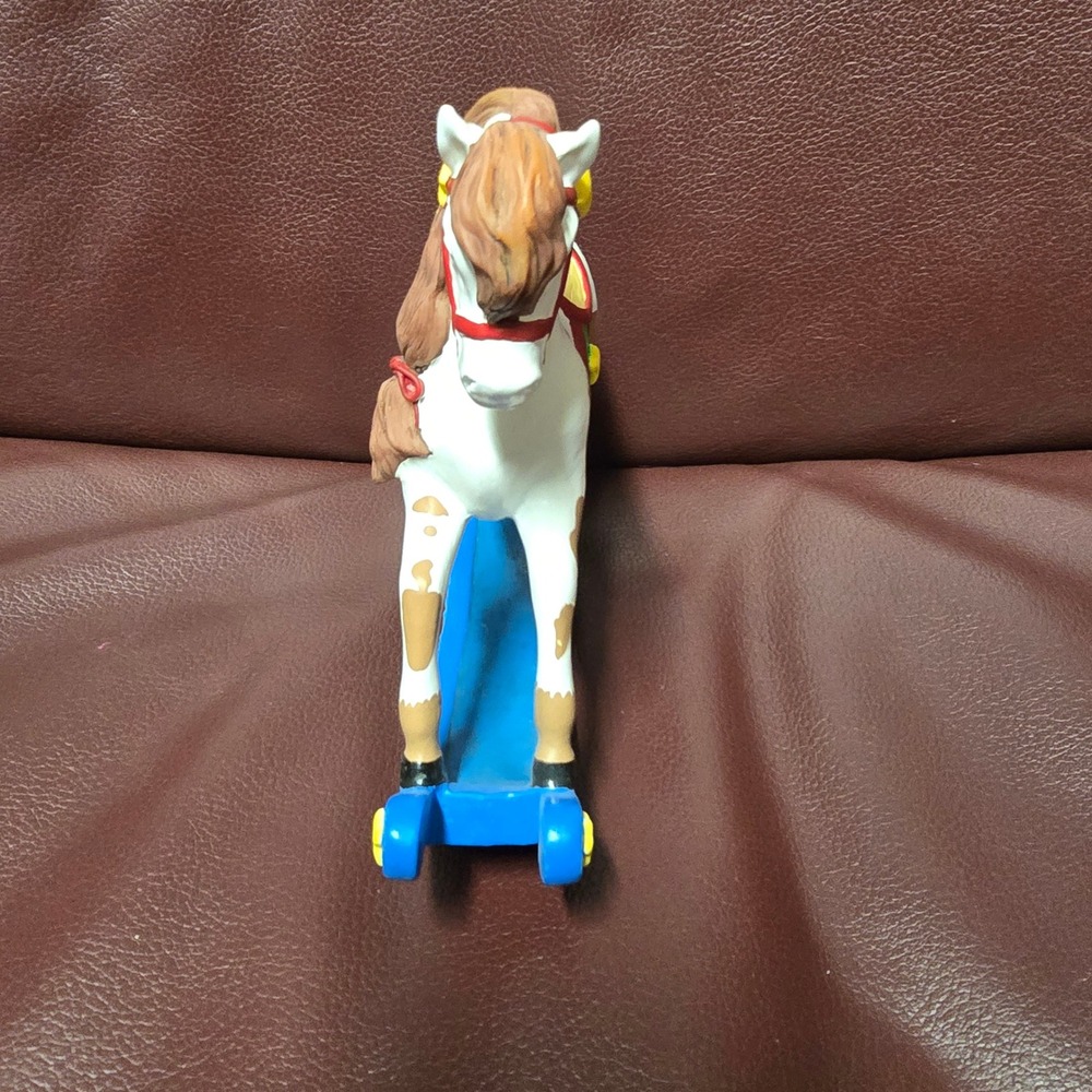 Vintage Rocking Horse Figurine Merry Christmas Blue Base Star Saddle Decor - Picture 4 of 6